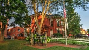 Small town in ohio with a cannon outside the main house