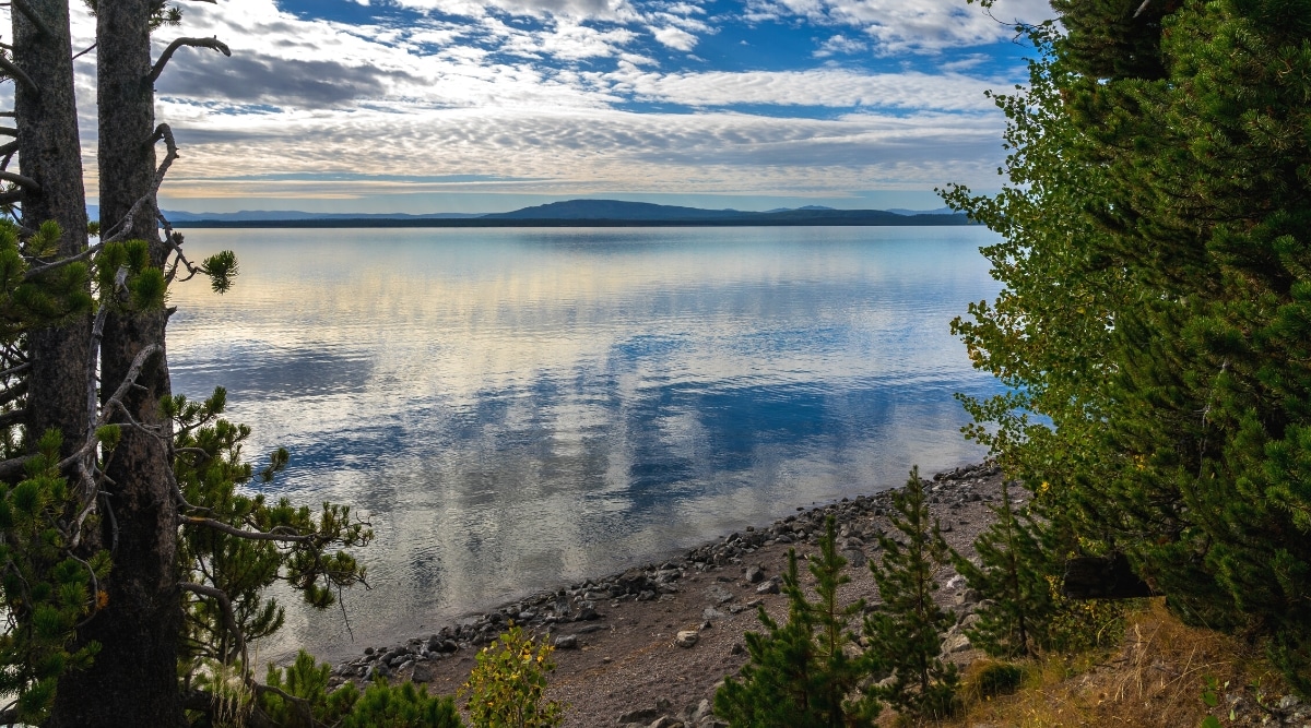 Yellowstone Lake is a large, freshwater lake located in Yellowstone National Park, Wyoming, USA. The lake is known for its picturesque beauty, crystal clear water.