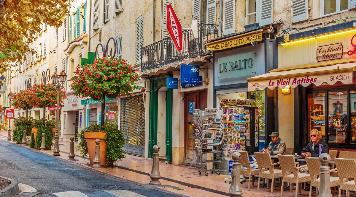 A row of shops in on Antibes Street in Cannes France. 