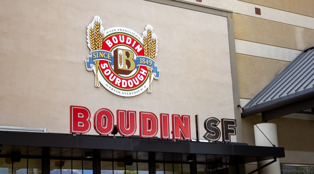 The entrance sign for  Bistro Boudin in San Francisco California.