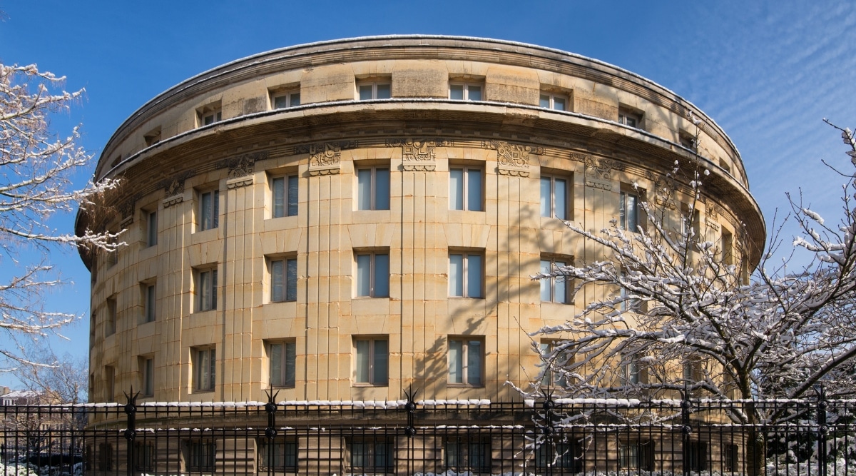 The famous circular Bibliotheque Carnegie in Reims France, photographed in winter time on a clear day.