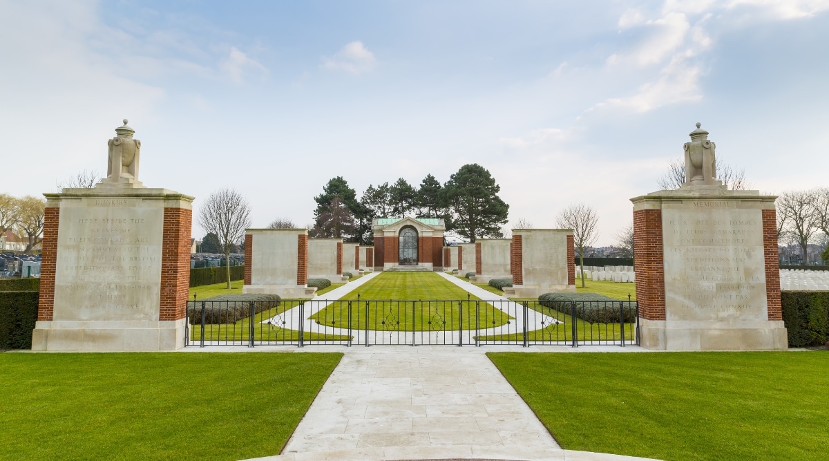 Entrance to the Commonwealth War Graves memorial in Dunkirk France.