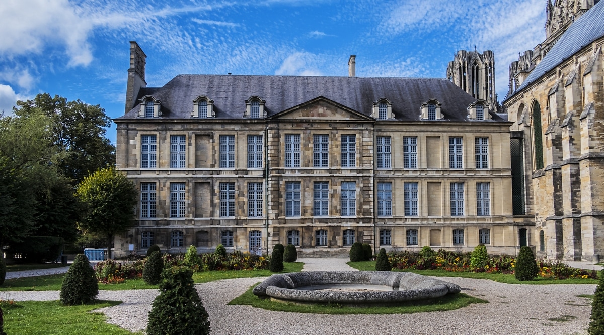 The courtyard and entrance to the Palais du Tau in Reims France.