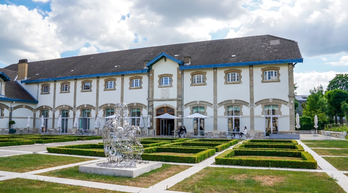 The courtyard and entrance to the Maison Ruinart Champagne house in Reims France.