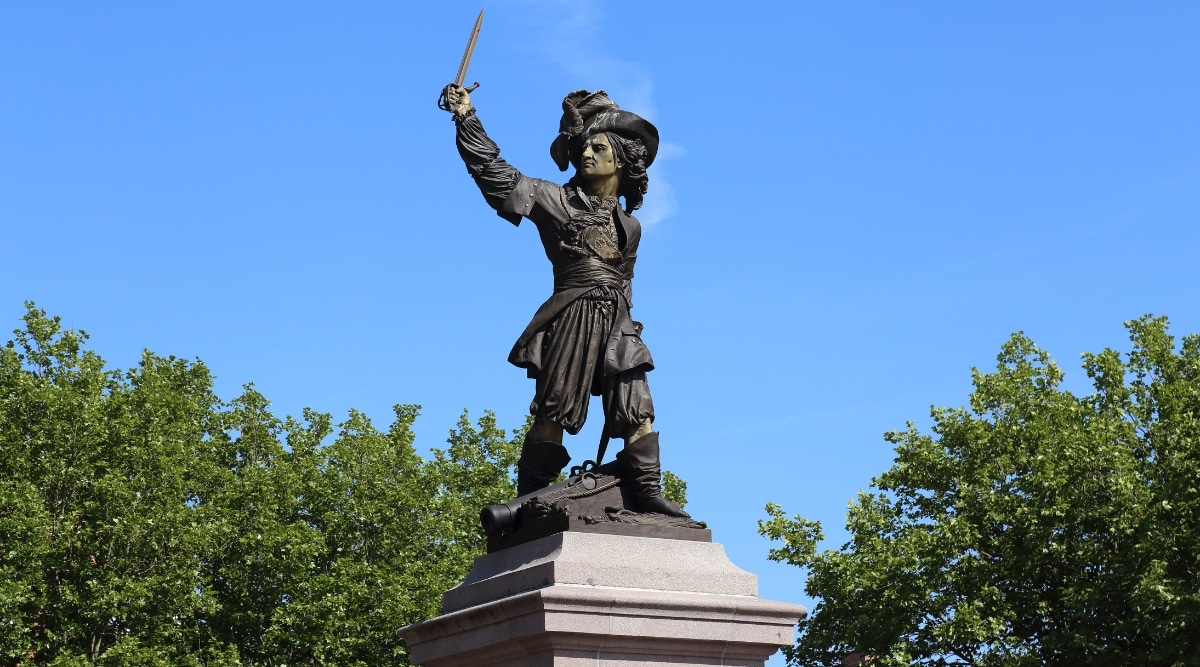 The famous Statue de Jean Bart in Dunkirk France on a clear sunny day.