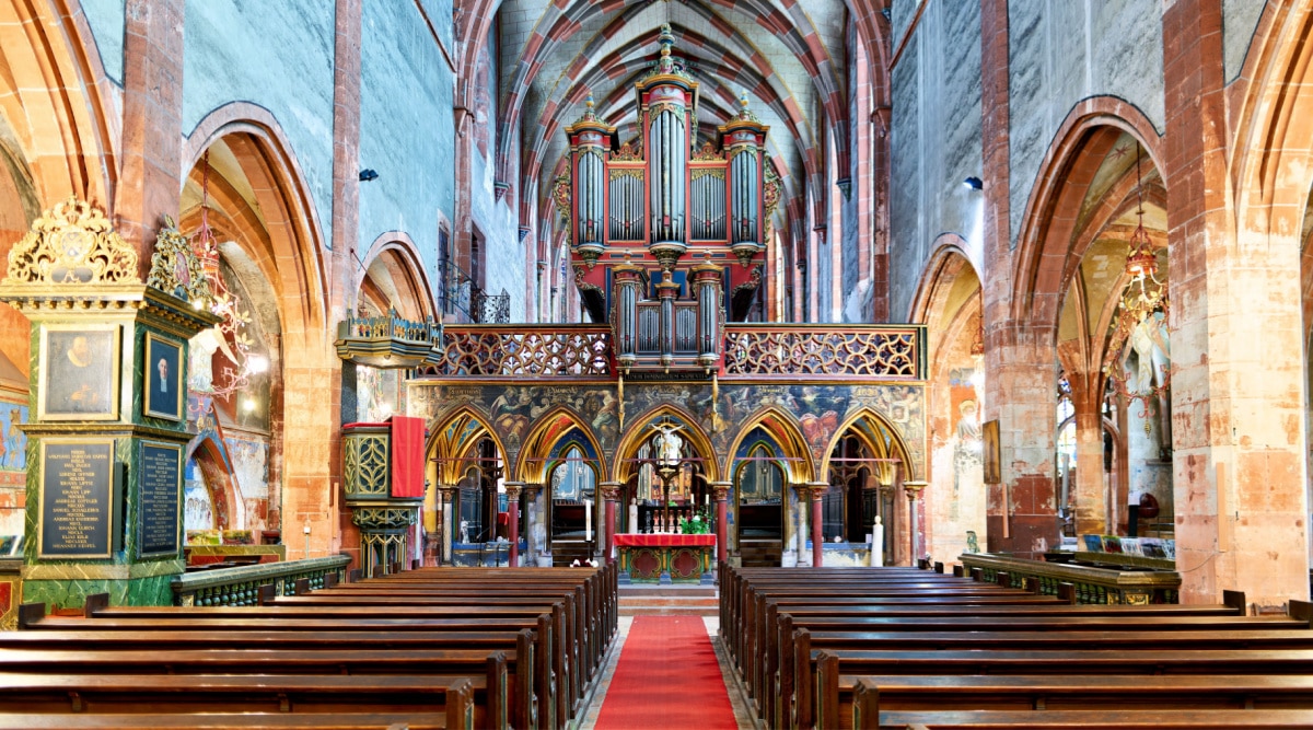 Interior of the Eglise Saint-Pierre le Jeuna in Strasbourg, France. 