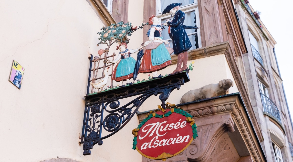 Decorative entrance sign to the Musee Alsacien in Strasbourg France.