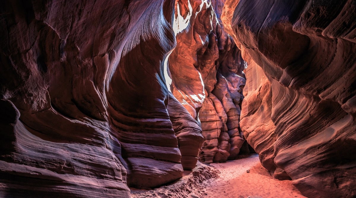 The photo depicts Slot Canyons. These narrow, twisting canyons, carved by the relentless forces of erosion, form a surreal and otherworldly landscape. 