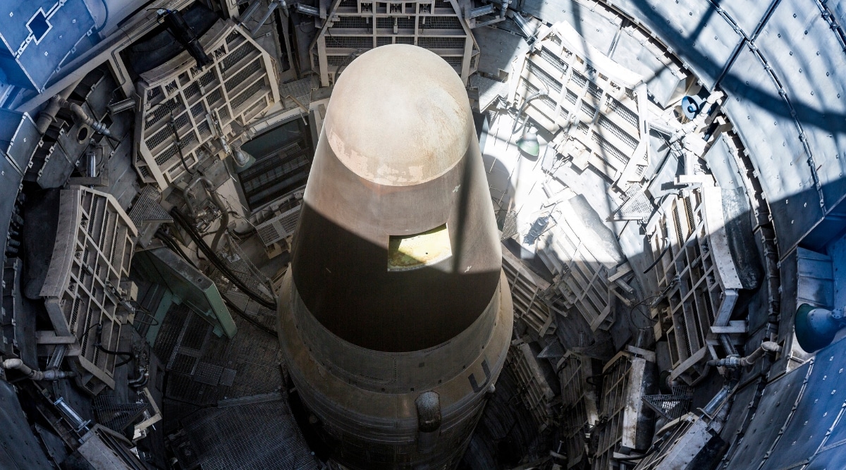 Titan Missile Museum, Sahuarita. The image showcases the iconic missile silo and the preserved Cold War-era Titan II intercontinental ballistic missile on display.