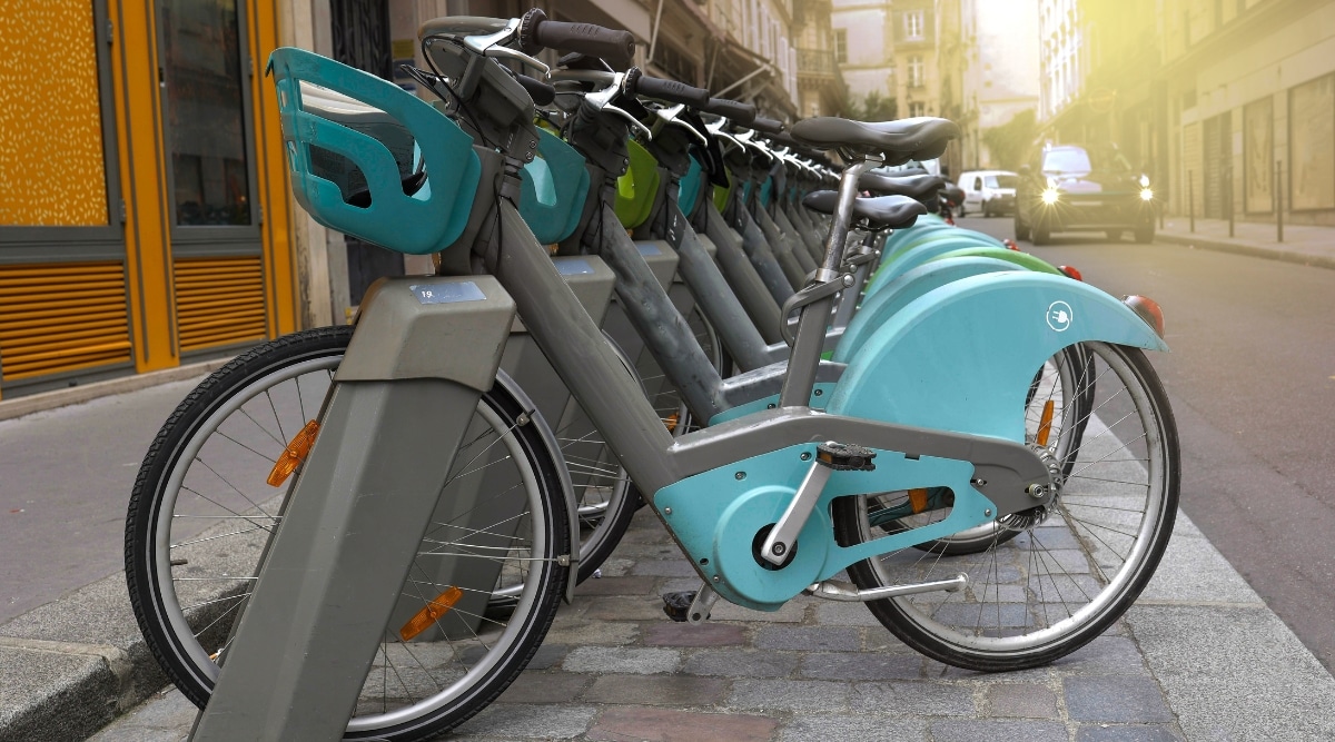 An image showcasing rental bikes with options for regular and electric bikes.
