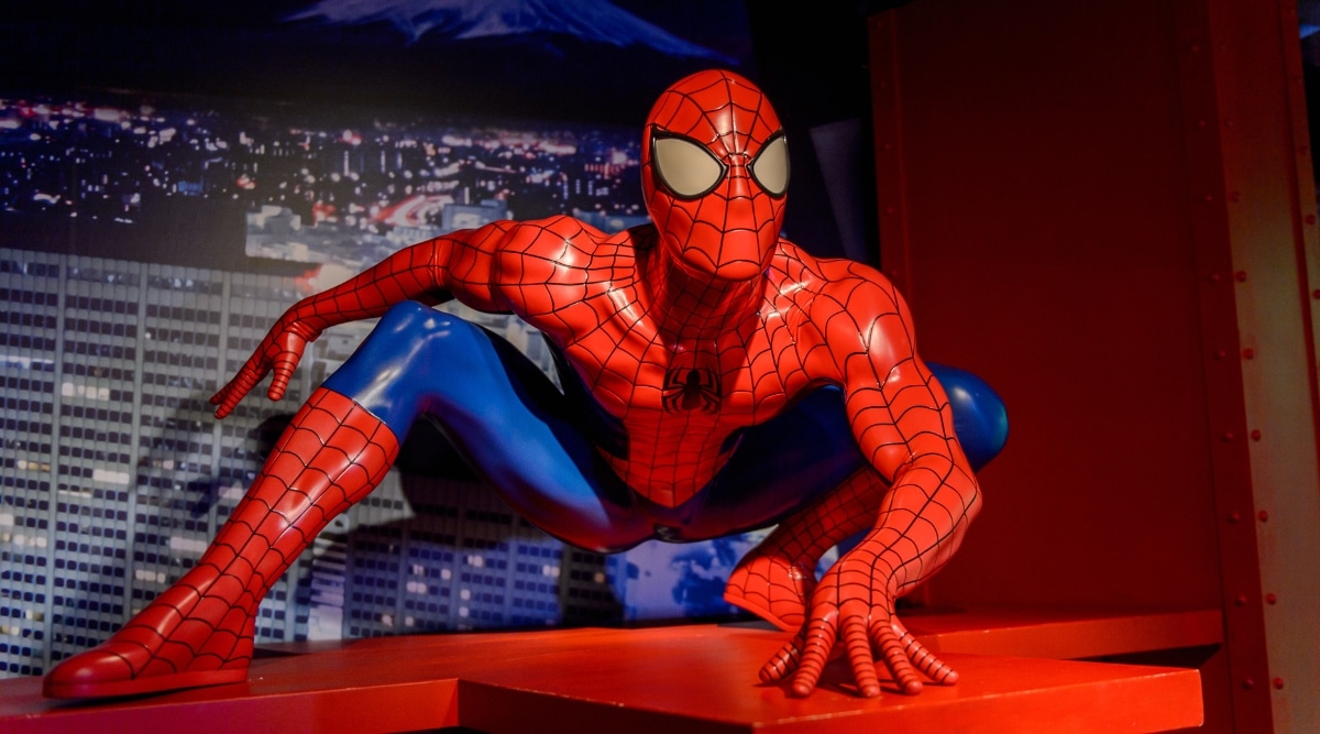 Wax Spider-Man on display at the Madame Tussauds Wax Museum in San Francisco.