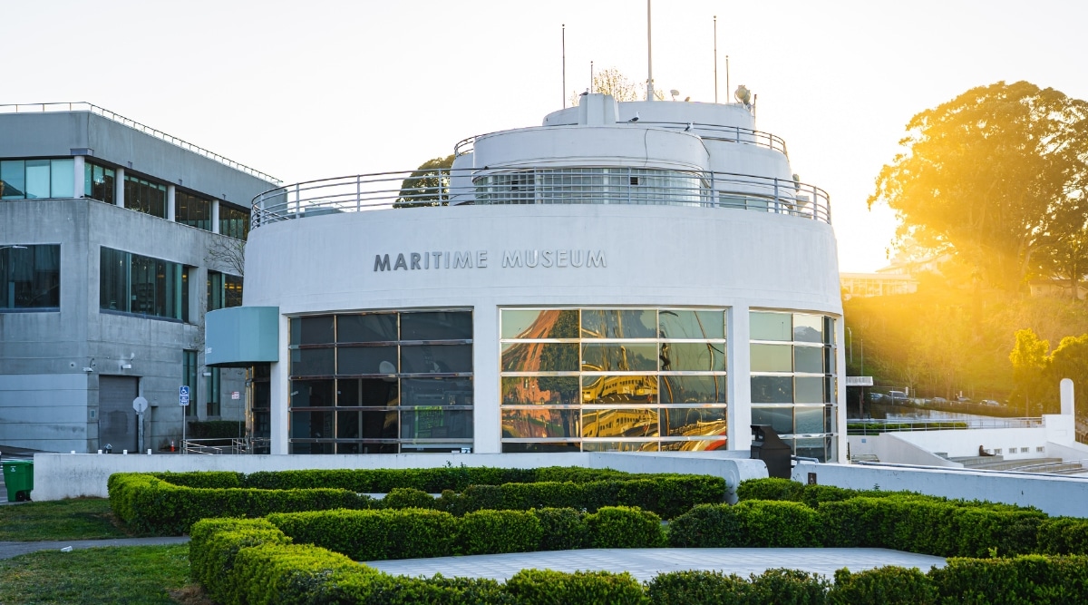 The Maritime Museum in San Francisco photographed from outside nearing sunset.