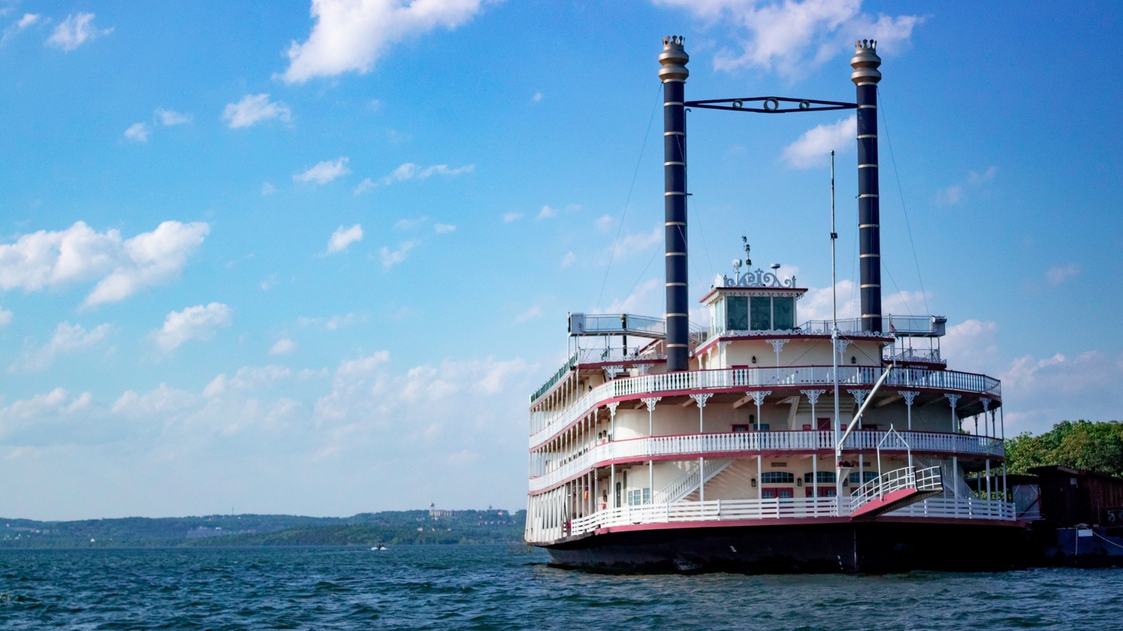 Table Rock Lake in Branson MO, with Branson Belle Ship in Background