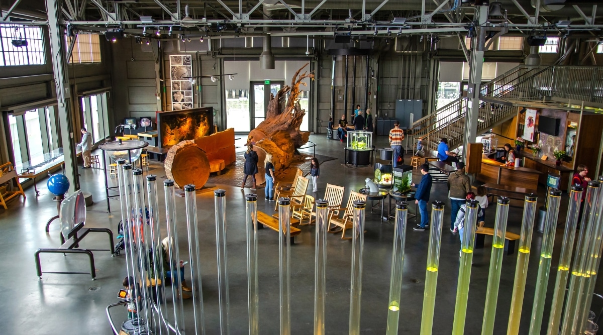 The Exploratorium shot from above, highlighting many of their exhibits on display.