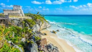 Tulum Mexico Ruins Near Tropical Beach