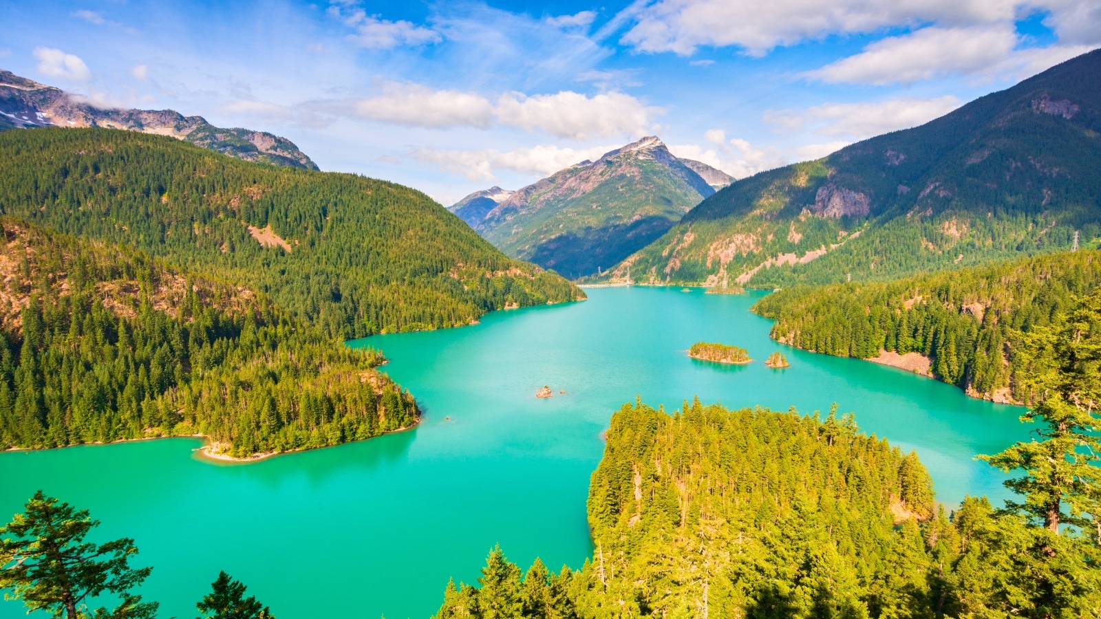 Diablo Lake in North Cascades National Park, Washington State, USA, presents a stunning natural landscape. The lake